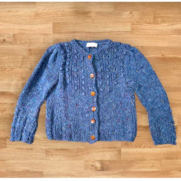 Vintage Jack Winter Hand Knit Blue Speckled Wool Blend Cardigan Sweater Womens S - Picture 1 of 7
